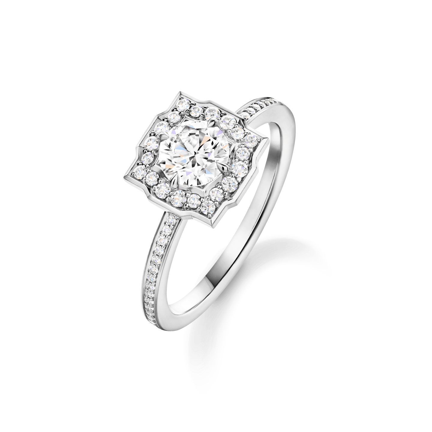 Vue en angle de la Bague de fiançailles Belle diamant taille brillant et micro pavage