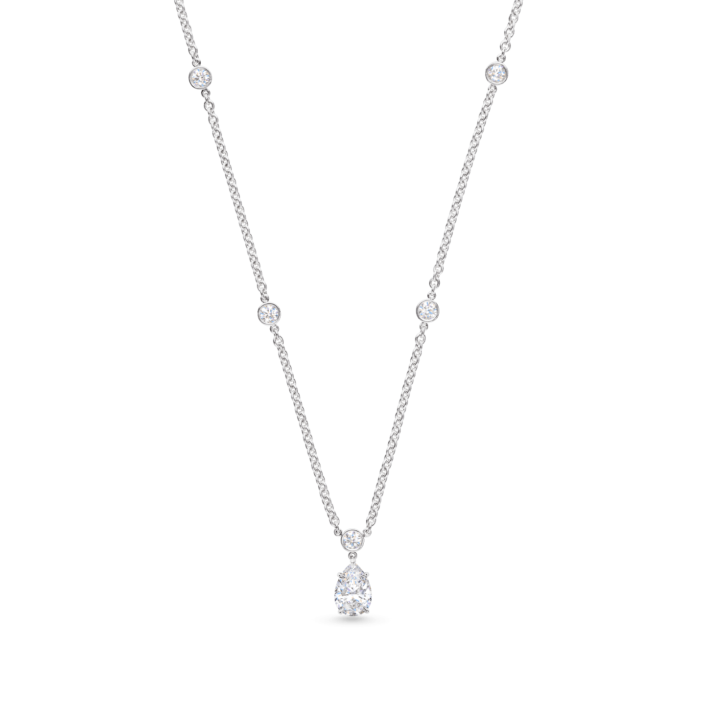Pear-Shaped Diamond Pendant on a Rondelle Chain on a longer chain