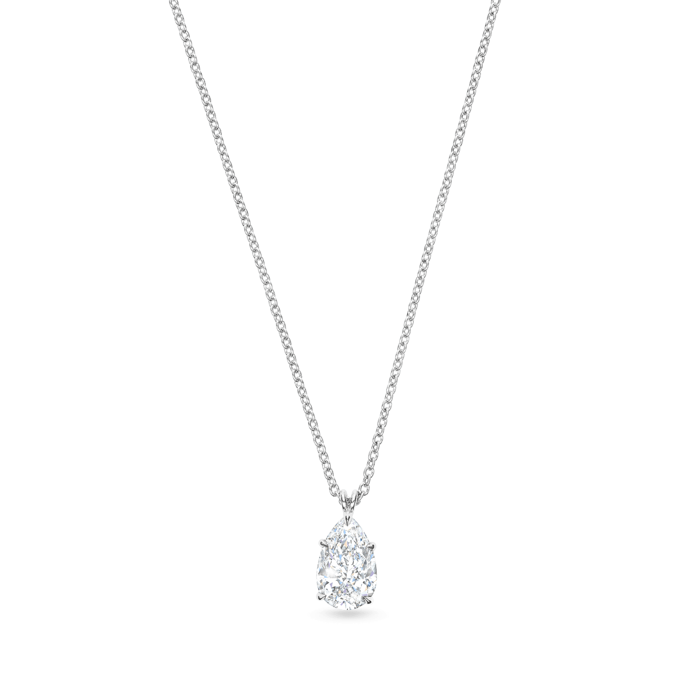 Pear-Shaped Diamond Solitaire Pendant on a longer chain