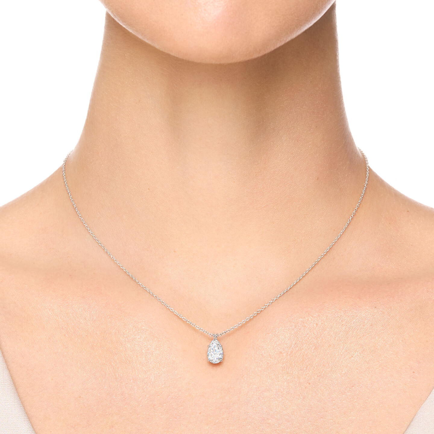 Pear-Shaped Diamond Solitaire Pendant on a model