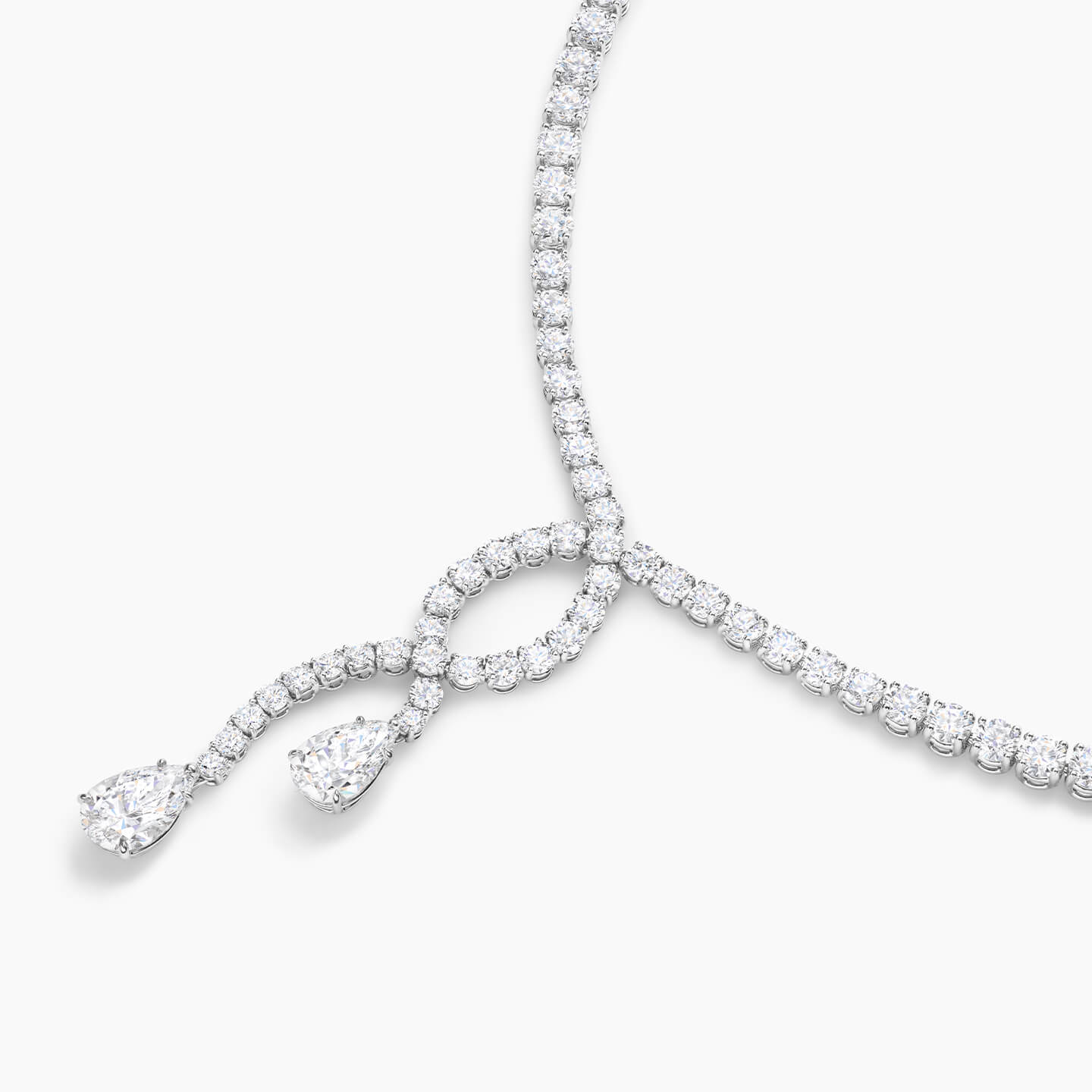 Close-up view of the Round Brilliant and Pear-Shaped Cascading Diamond Necklace
