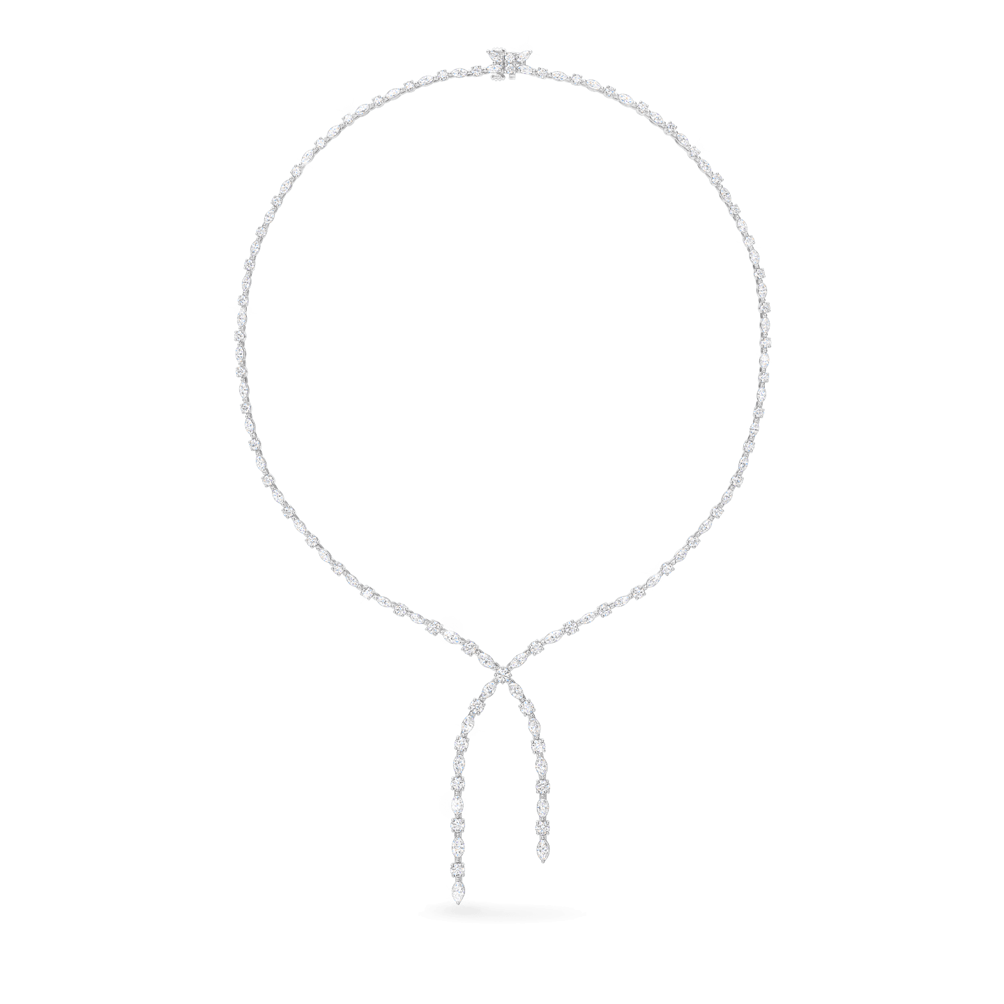 Front view of the Small Round Brilliant and Marquise Lariat Diamond Necklace