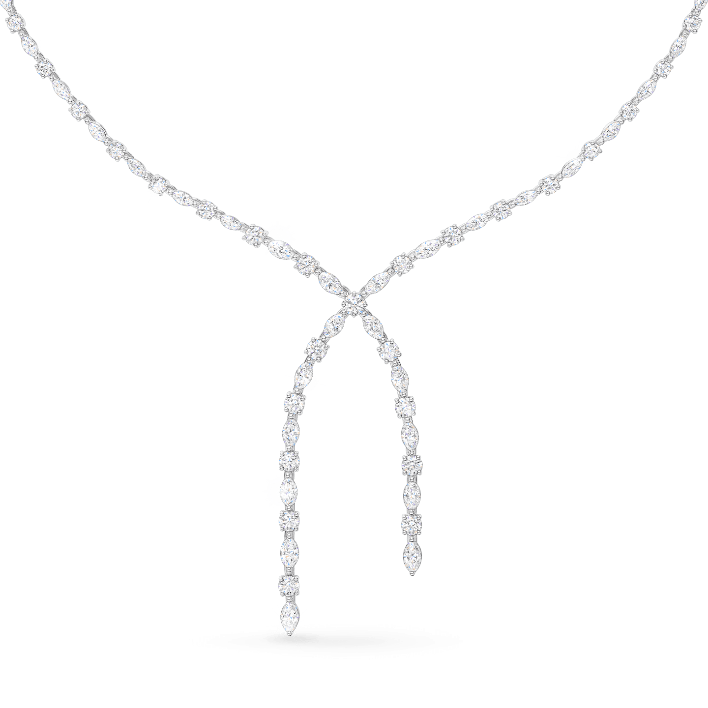 Close-up view of the Small Round Brilliant and Marquise Lariat Diamond Necklace