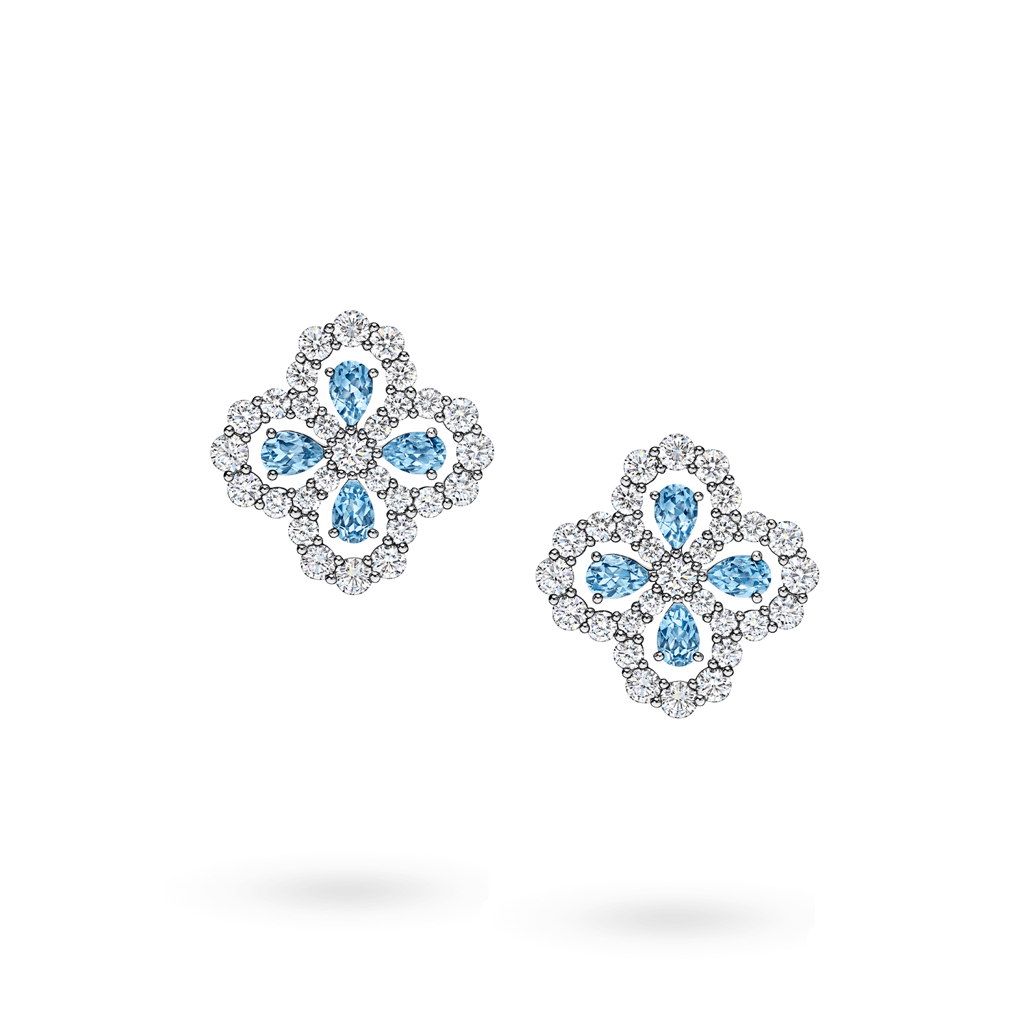 Front view of the Diamond Loop Full Motif Aquamarine and Diamond Earrings