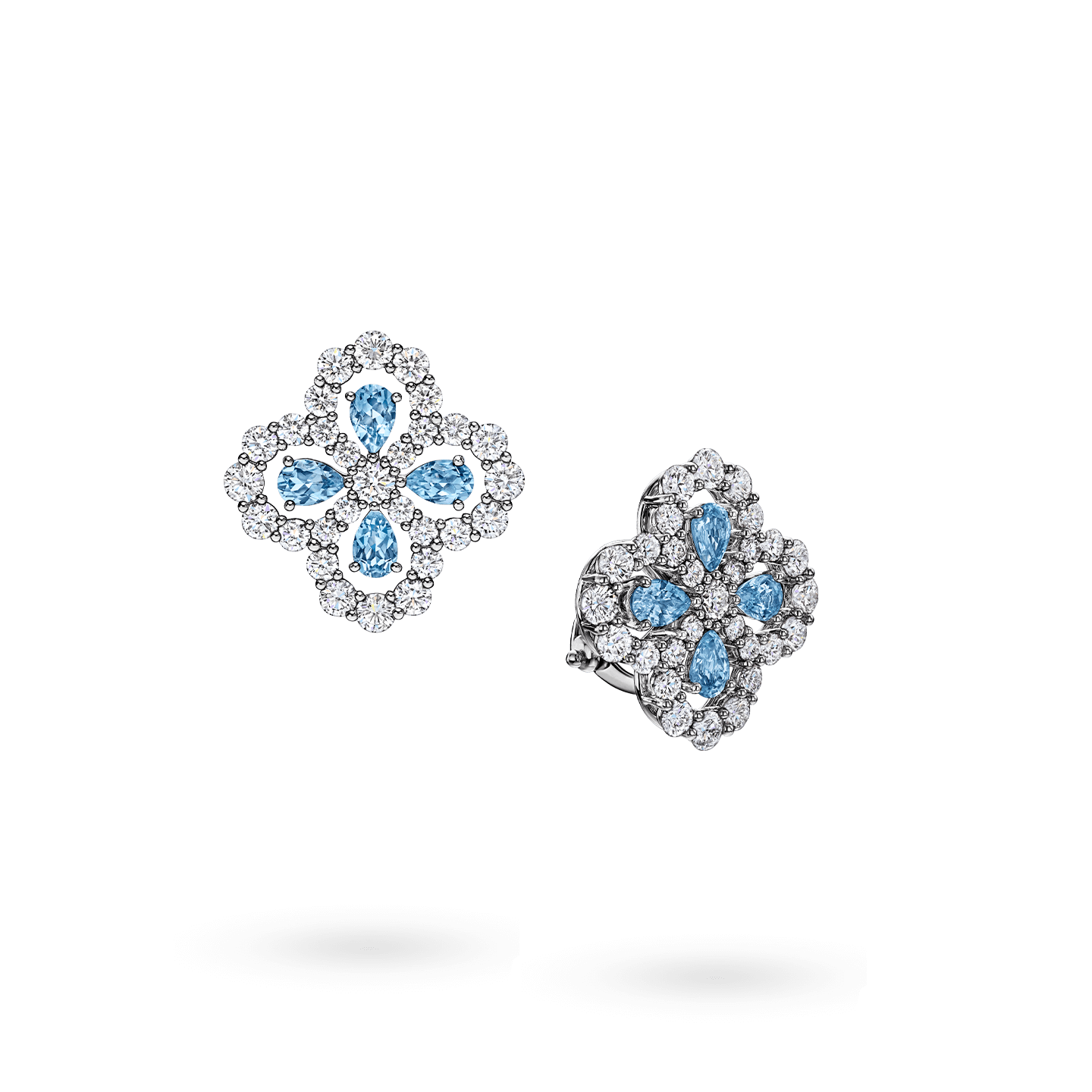 Diamond Loop海蓝宝石和钻石耳环斜视图
