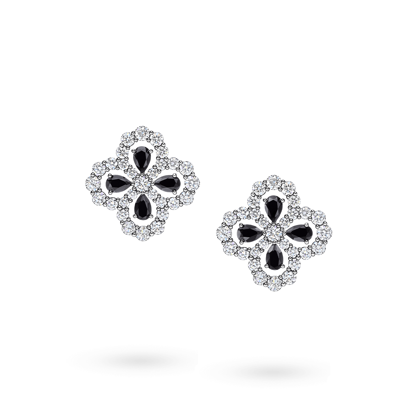 Front view of the Diamond Loop Full Motif Black Spinel and Diamond Earrings