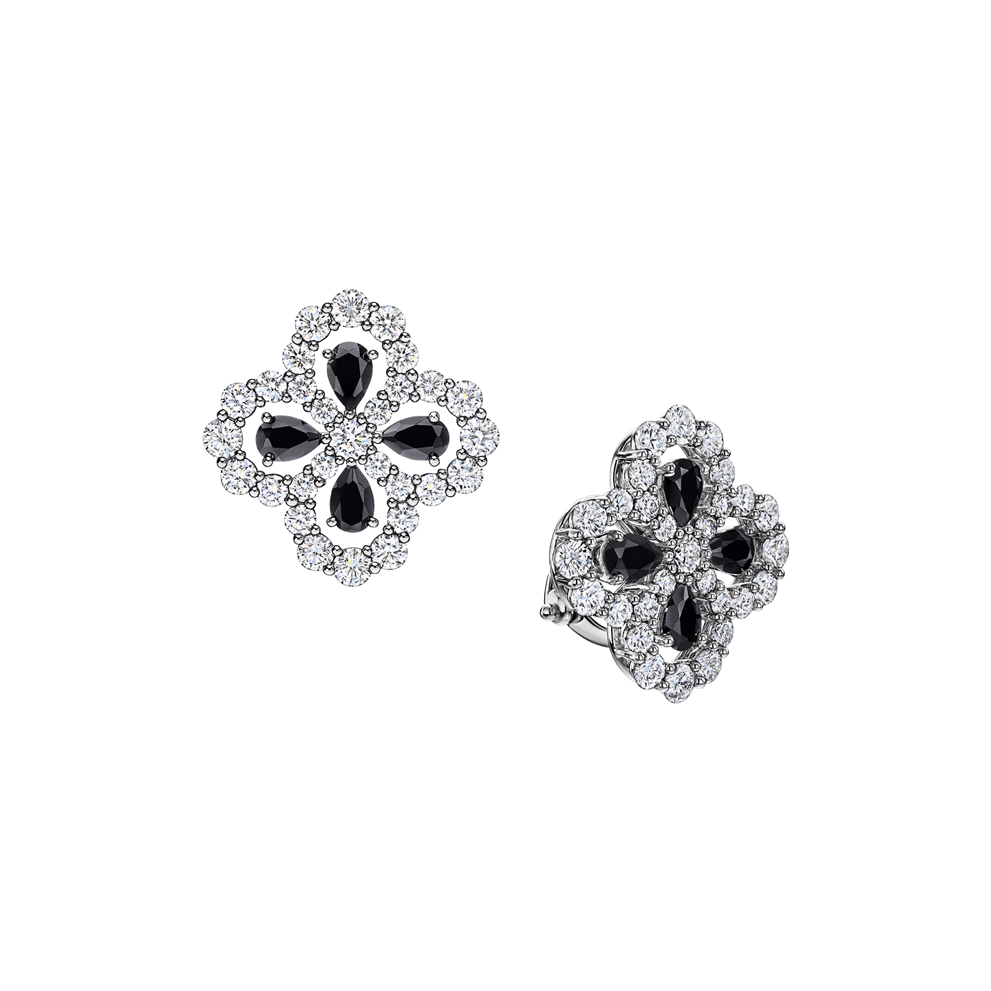 Angled view of the Diamond Loop Full Motif Black Spinel and Diamond Earrings