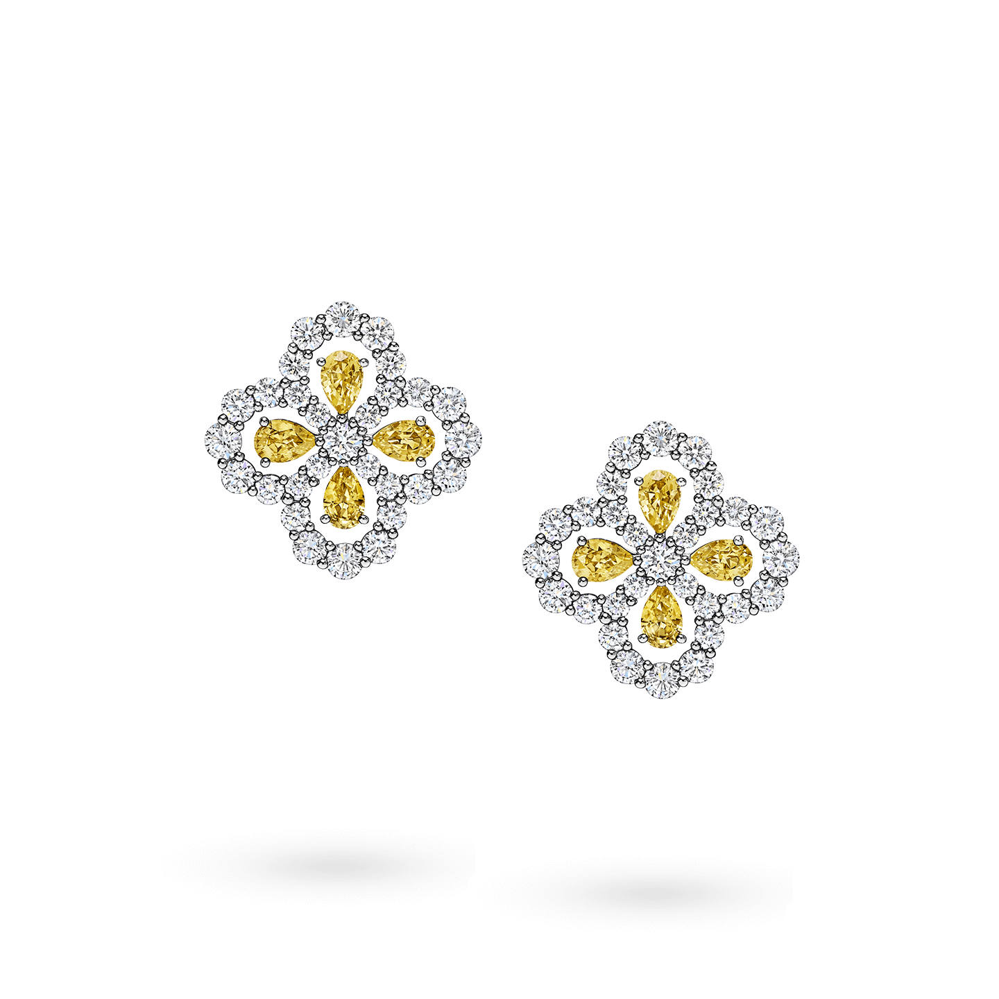 Front view of the Diamond Loop Full Motif Yellow Sapphire and Diamond Earrings