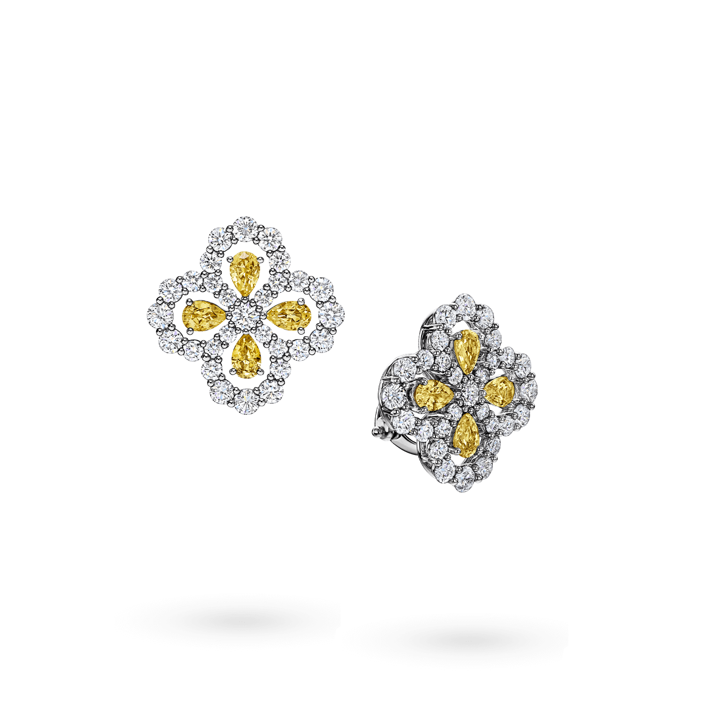 Angled view of the Diamond Loop Full Motif Yellow Sapphire and Diamond Earrings