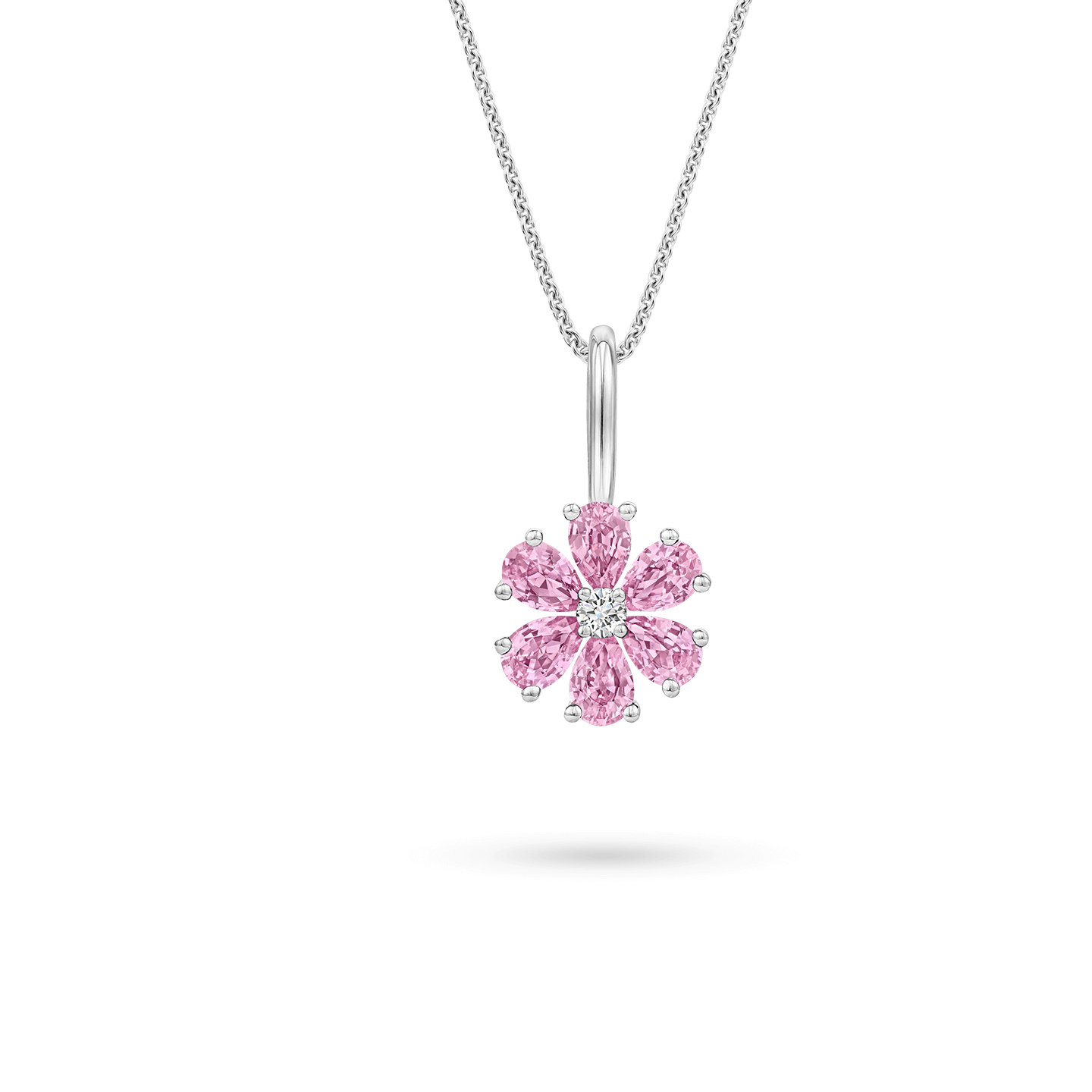 Forget-Me-Not Pink Sapphire and Diamond Charm on a chain