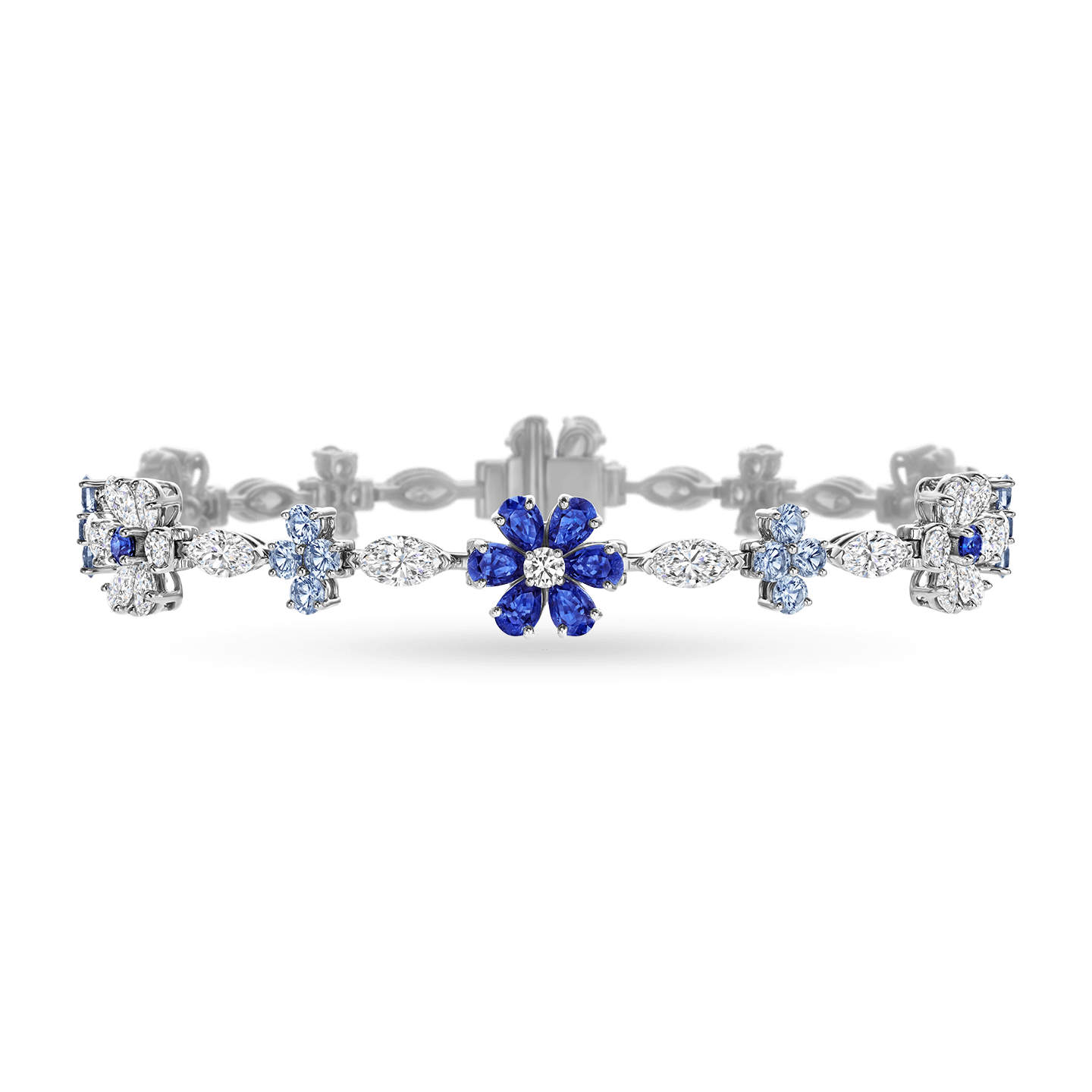 Front view of the Forget-Me-Not Sapphire and Diamond Bracelet