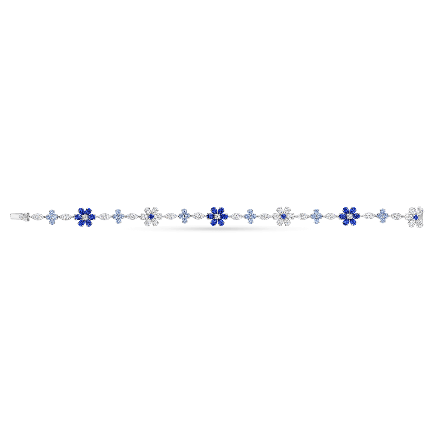 Full length view of the Forget-Me-Not Sapphire and Diamond Bracelet