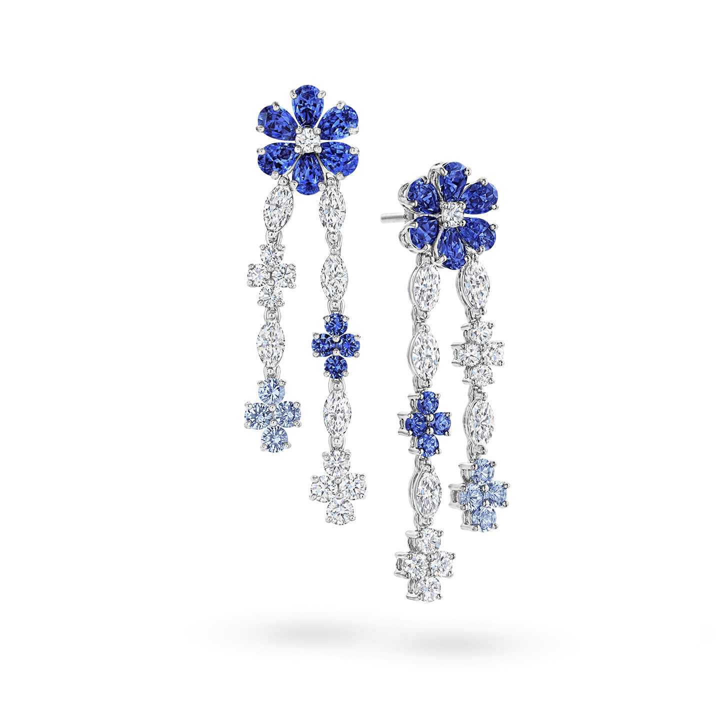 Forget-Me-Not系列Diamond Drop藍寶石鑽石耳環斜視圖