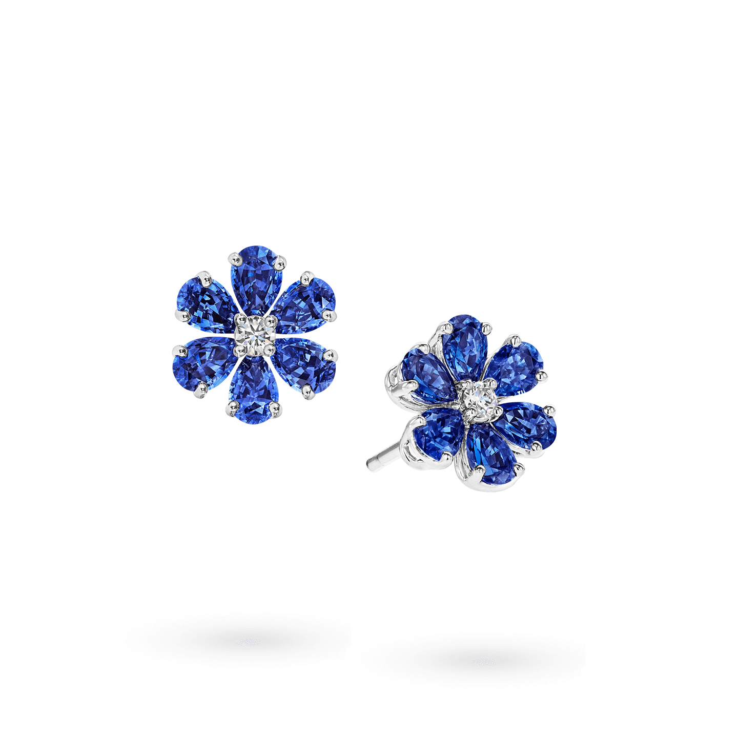 Forget-Me-Not蓝宝石和钻石耳环斜视图