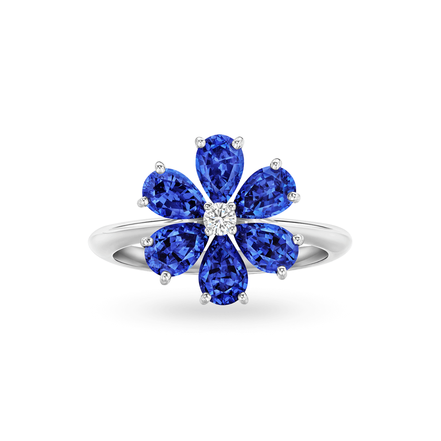 Forget-Me-Not蓝宝石和钻石戒指正面视图