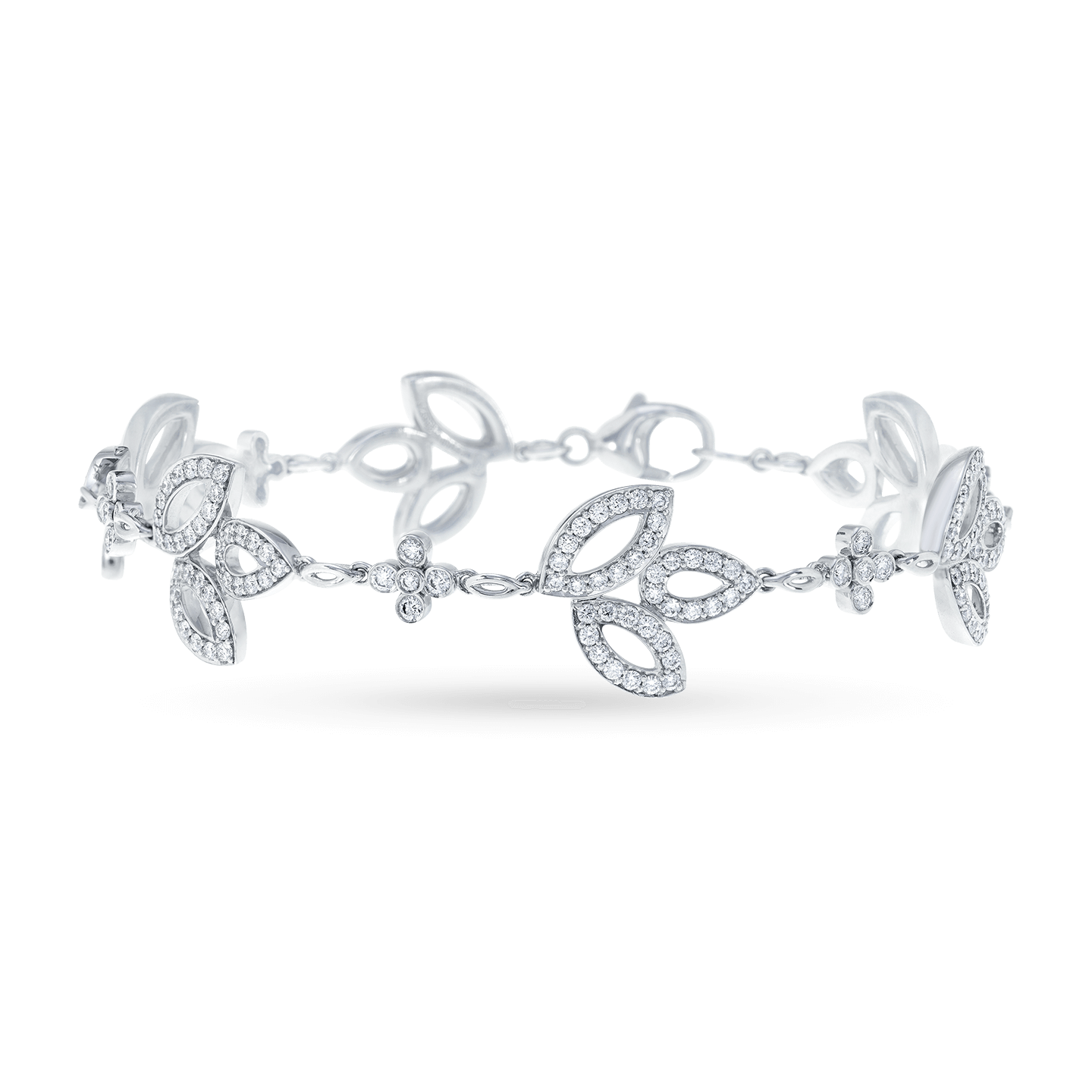 Front view of the Lily Cluster Platinum Diamond Bracelet