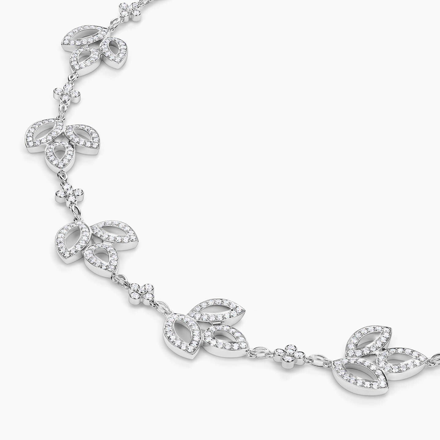 Close-up view of the Lily Cluster Diamond Multi Motif Necklace, Small