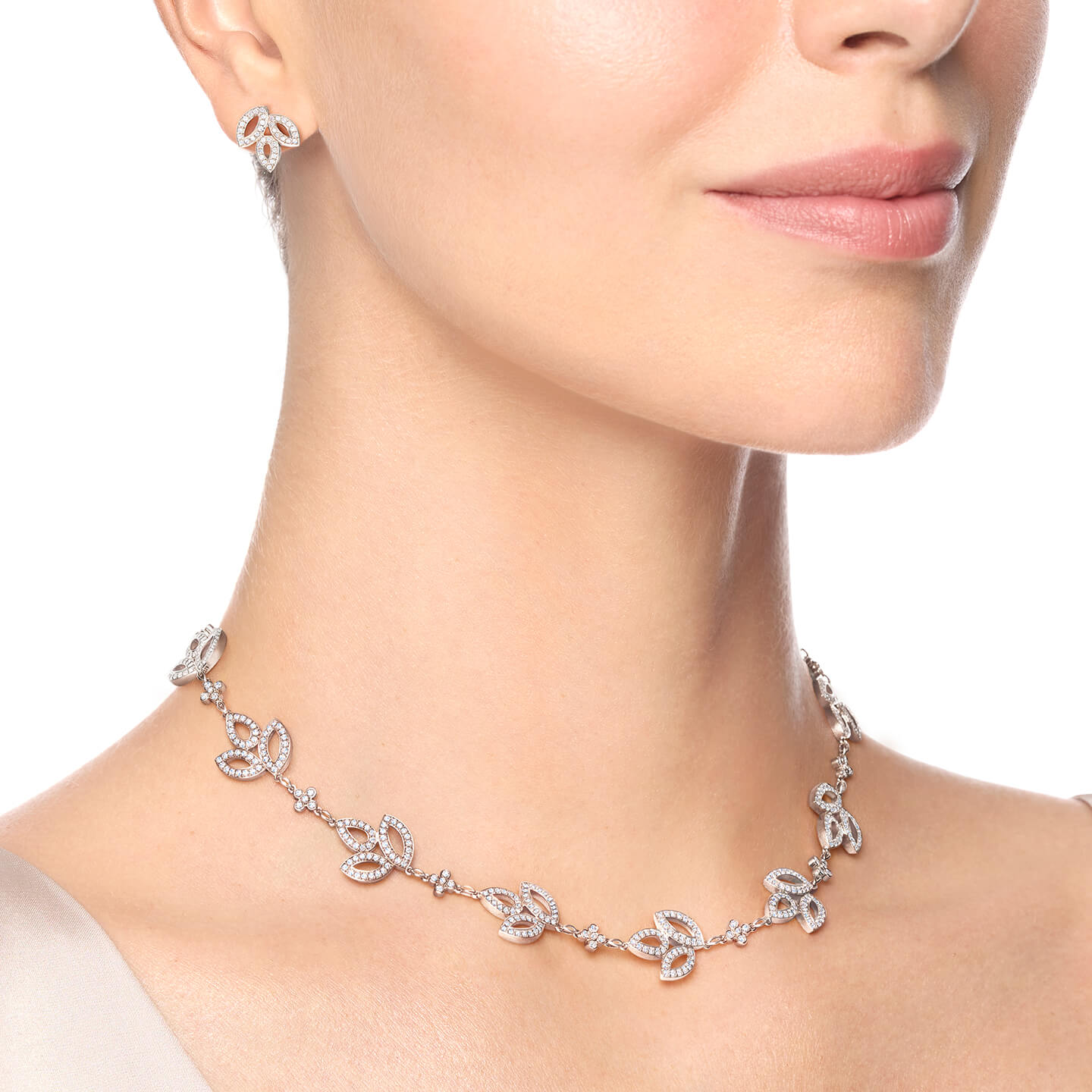 Lily Cluster Diamond Multi Motif Necklace, Small on a model angled