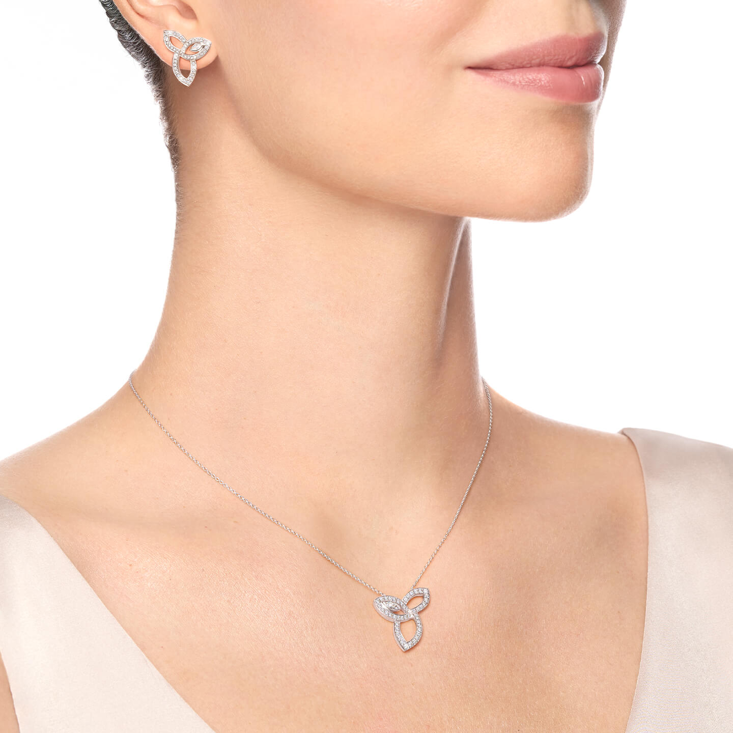 Lily Cluster Diamond Pendant, Large on a model angled