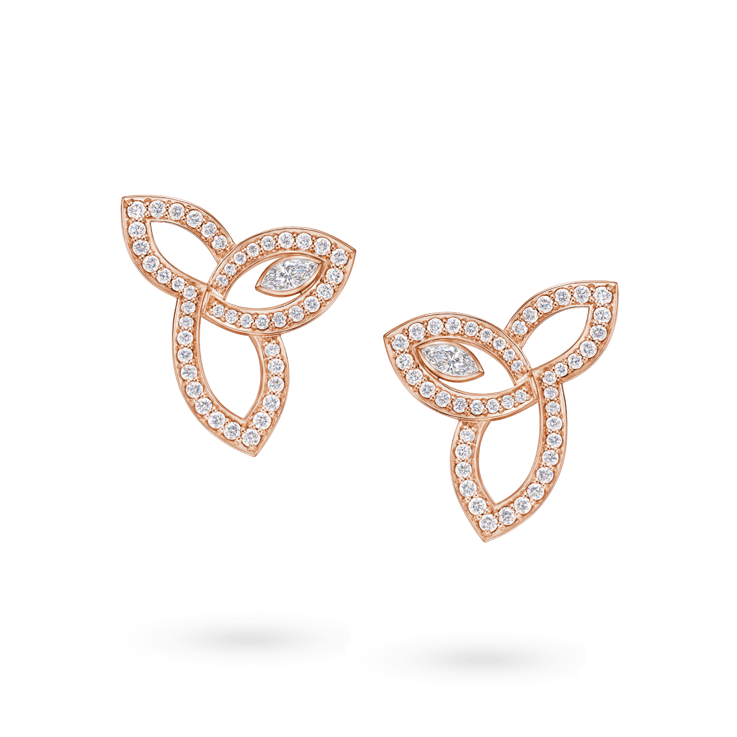 Lily Cluster系列玫瑰金鑽石耳環正面視圖