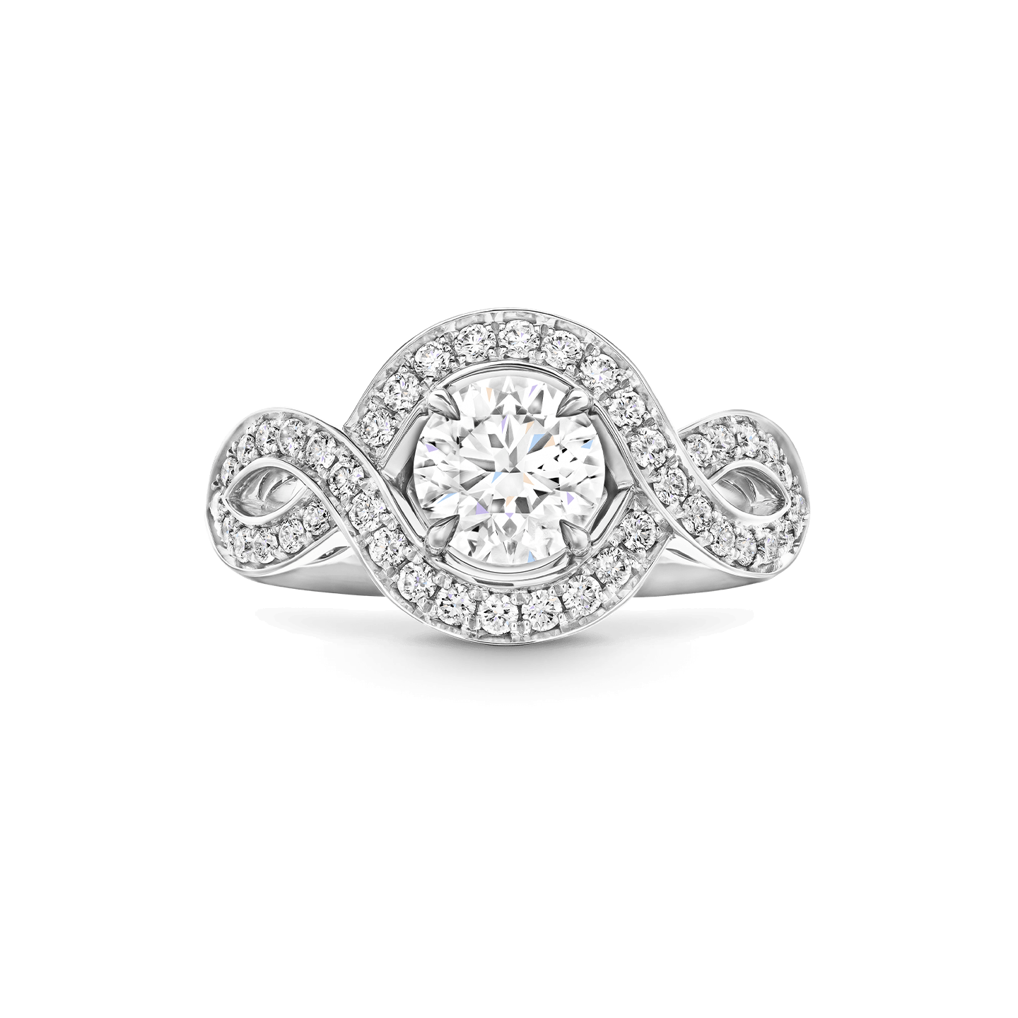Vue de face de la Bague de fiançailles Lily Cluster diamant taille brillant