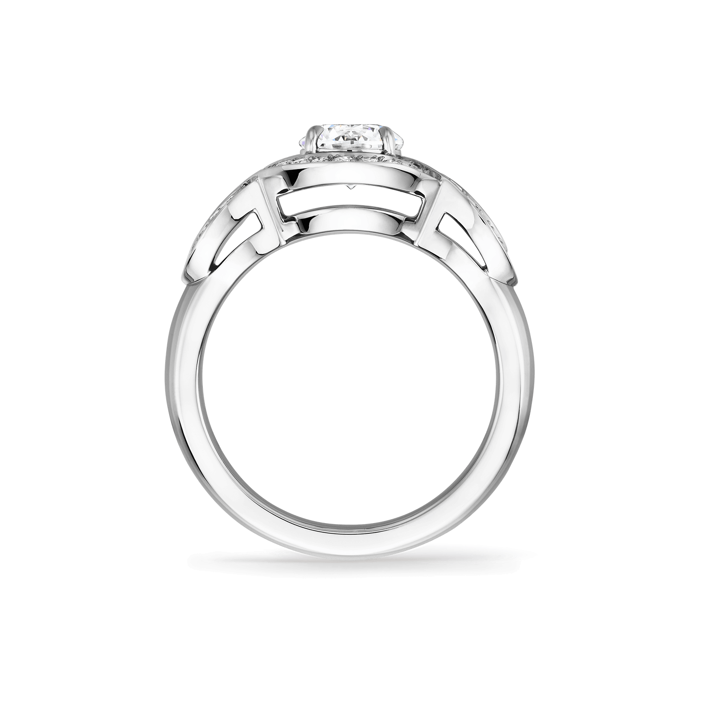 Vue latérale de la Bague de fiançailles Lily Cluster diamant taille brillant