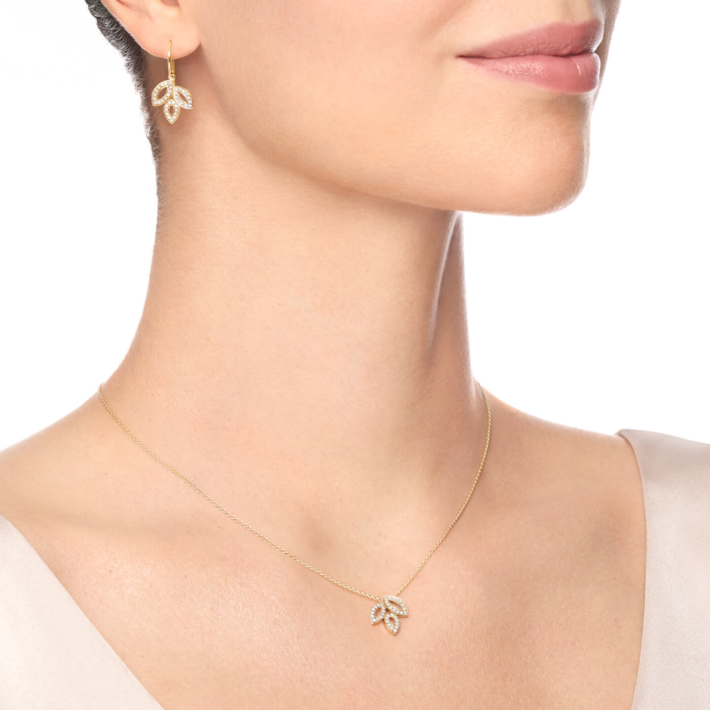 Lily Cluster Diamond Pendant, Small on a model angled