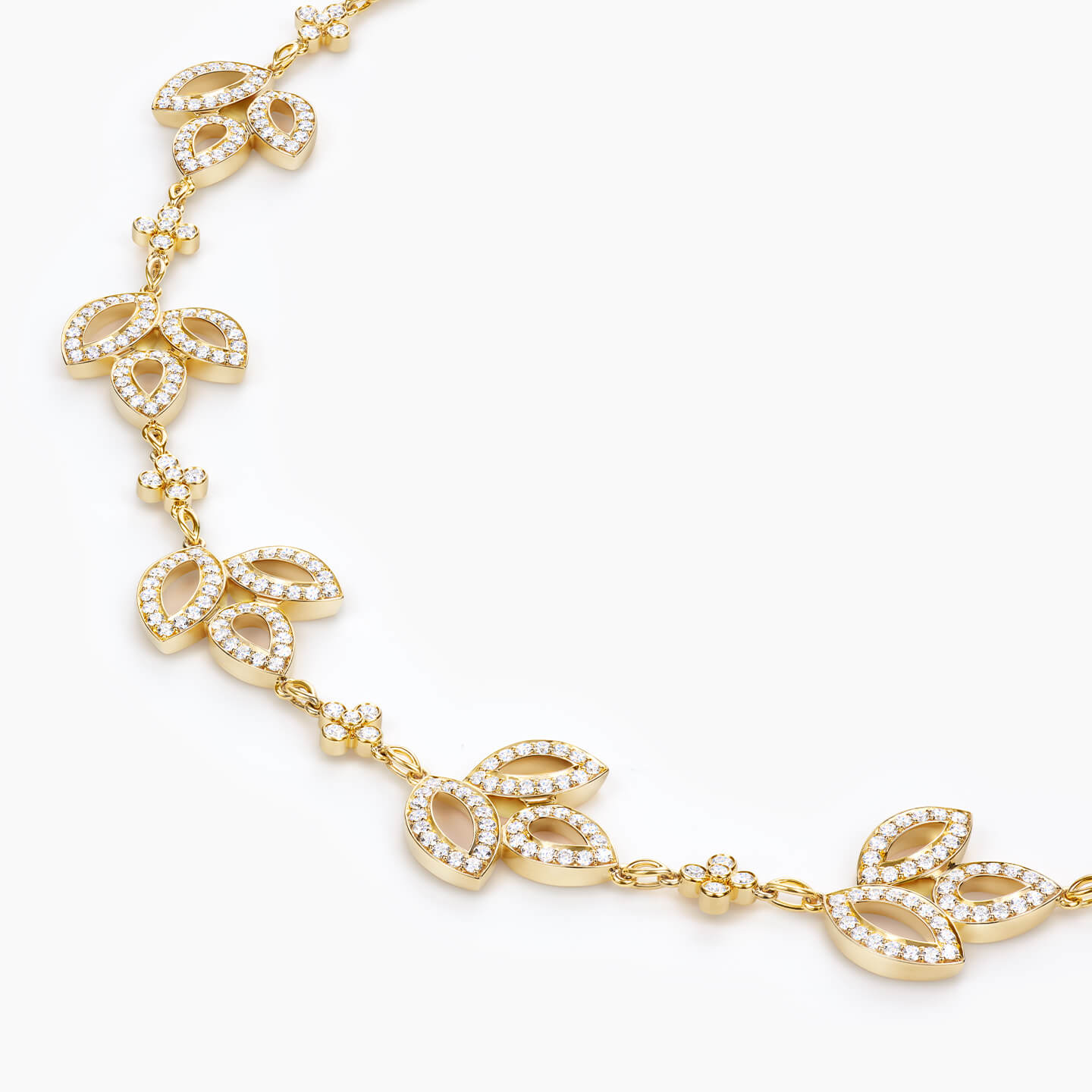 Close-up view of the Lily Cluster Diamond Multi Motif Necklace, Small