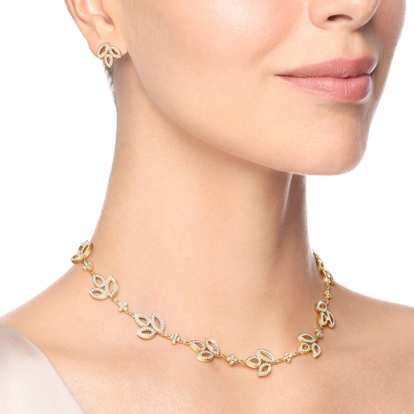 Lily Cluster Diamond Multi Motif Necklace, Small on a model angled