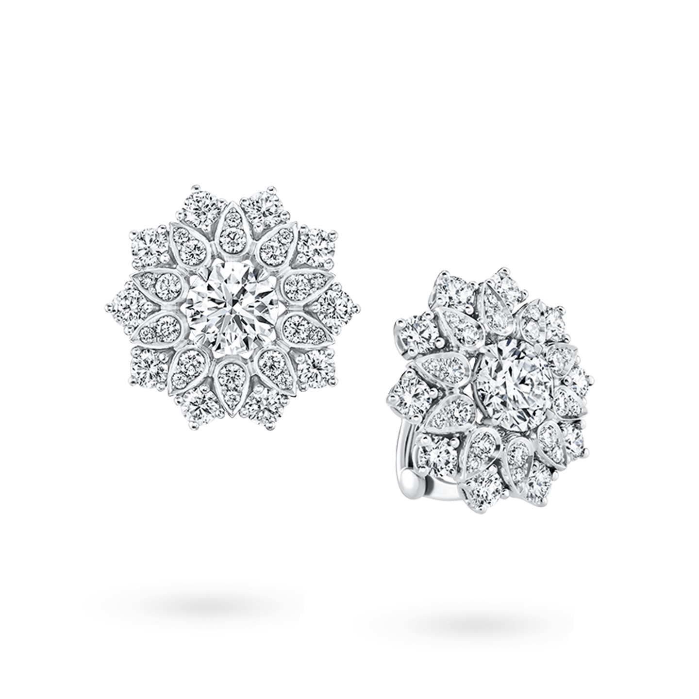 Angled view of the Lotus Cluster Large Diamond Earrings