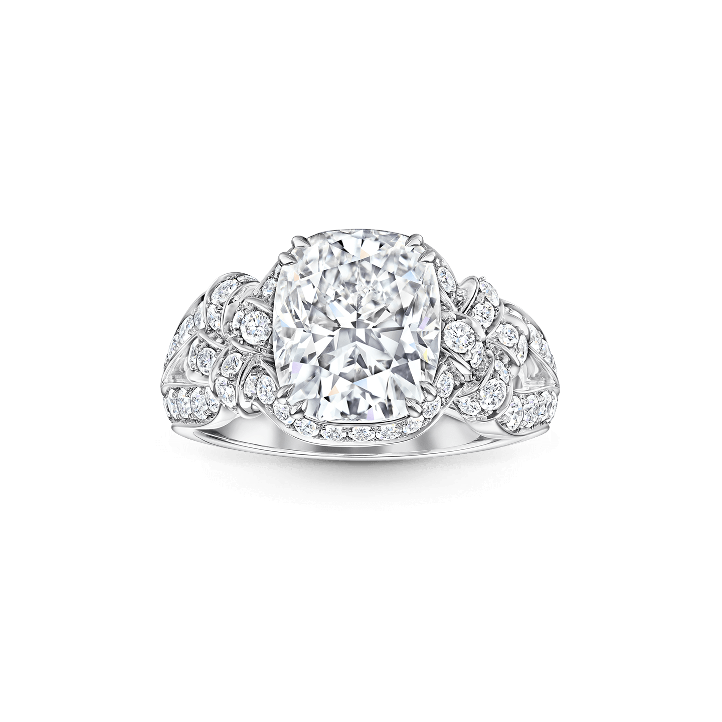 Vue de face de la Bague de fiançailles Bridal Couture diamant taille coussin