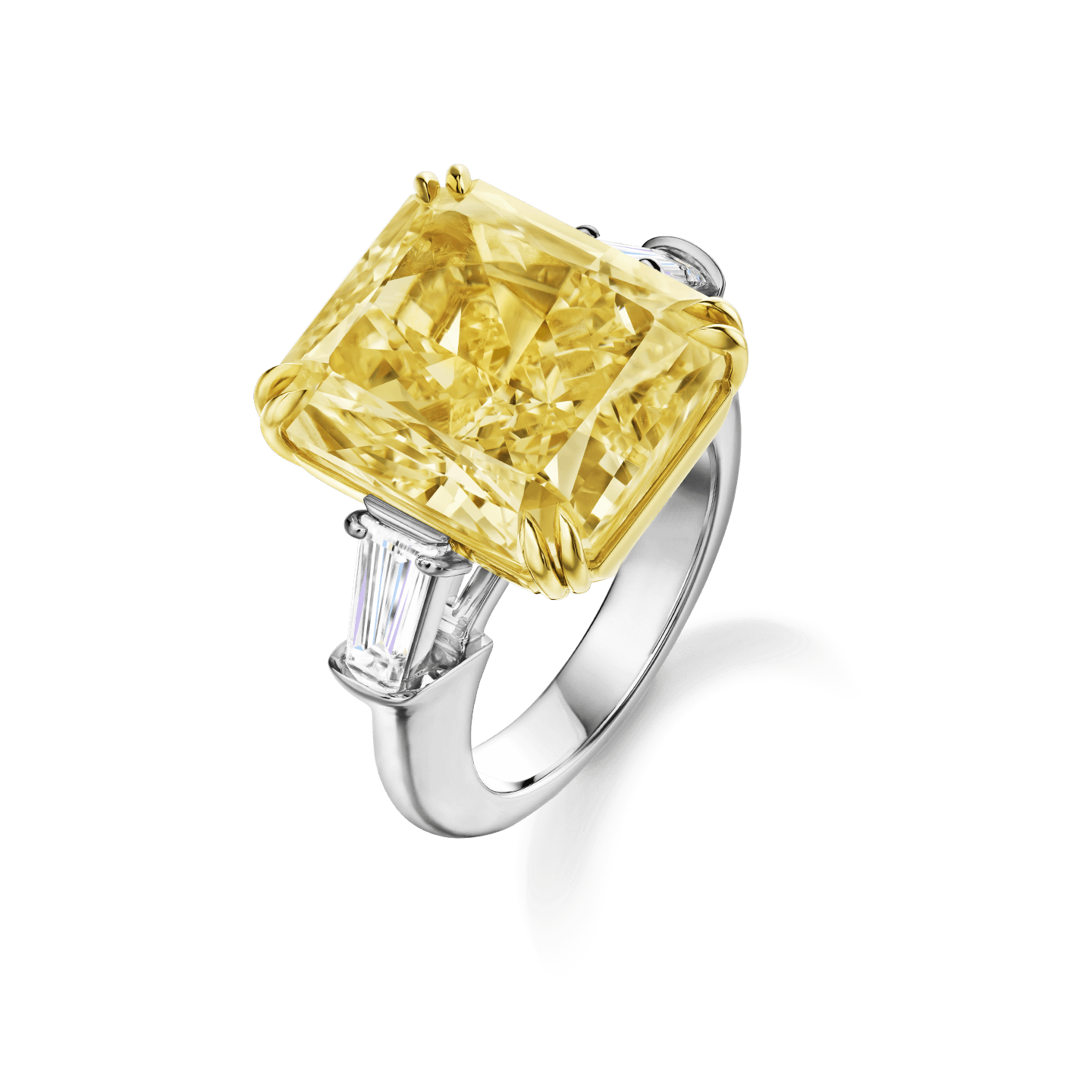 Angled view of the Classic Winston Radiant-Cut Yellow Diamond Ring