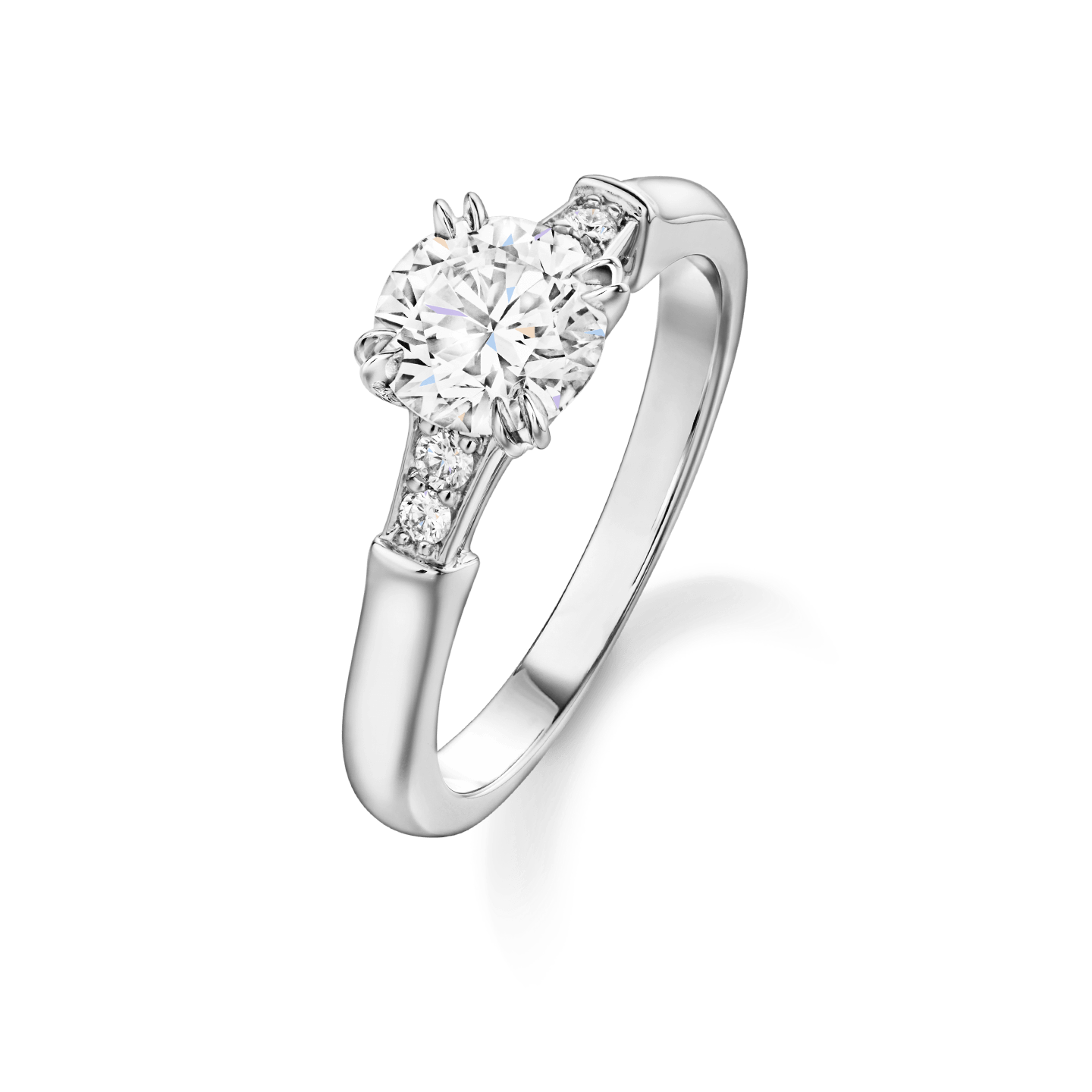 Angled view of the Tryst Round Brilliant Diamond Engagement Ring