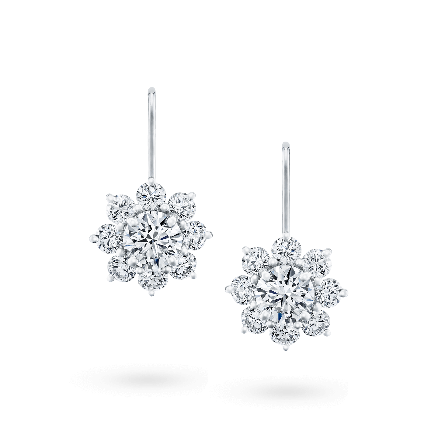 Front view of the Sunflower Diamond Earrings on Platinum Wire