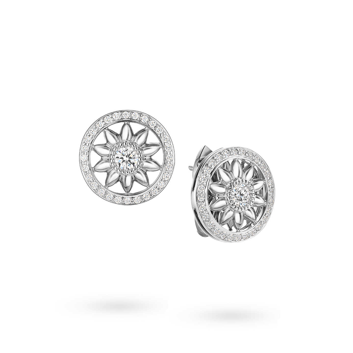 Vue en angle de la Boucles d'oreilles Winston Gates en platine et diamant