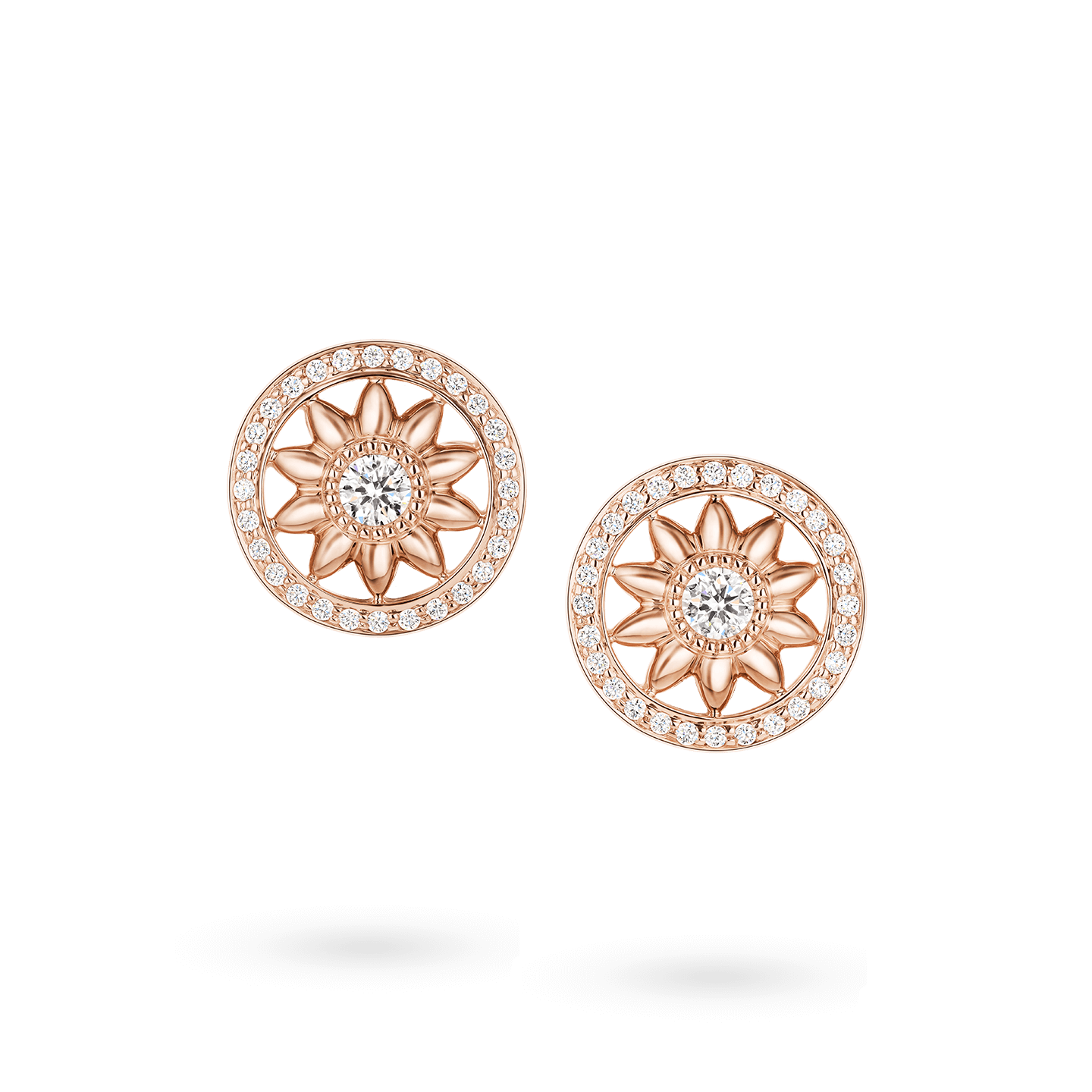 Front view of the Winston Gates Rose Gold Diamond Earrings