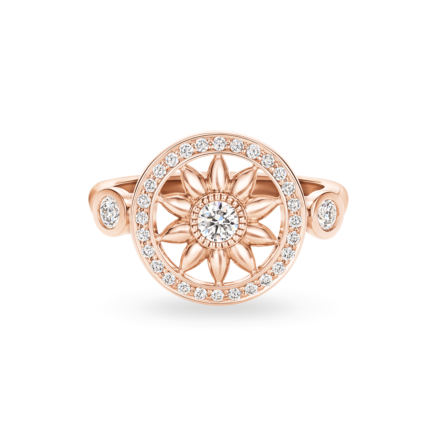 Vue de face de la Bague Winston Gates en or rose et diamant